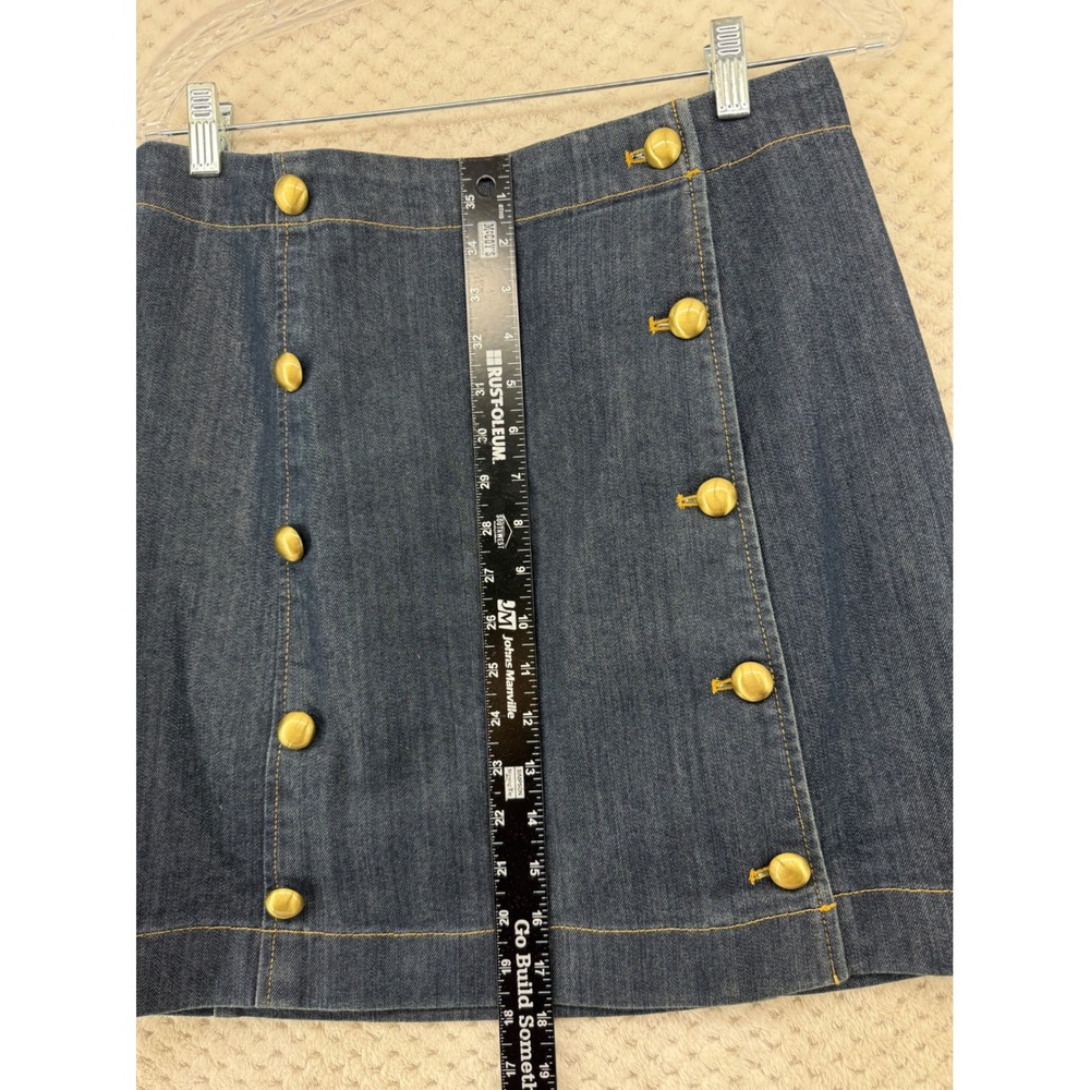 Michael Kors Denim Mini Skirt Women 8 Indigo Gold Button Sailor Double Breast - Picture 4 of 8